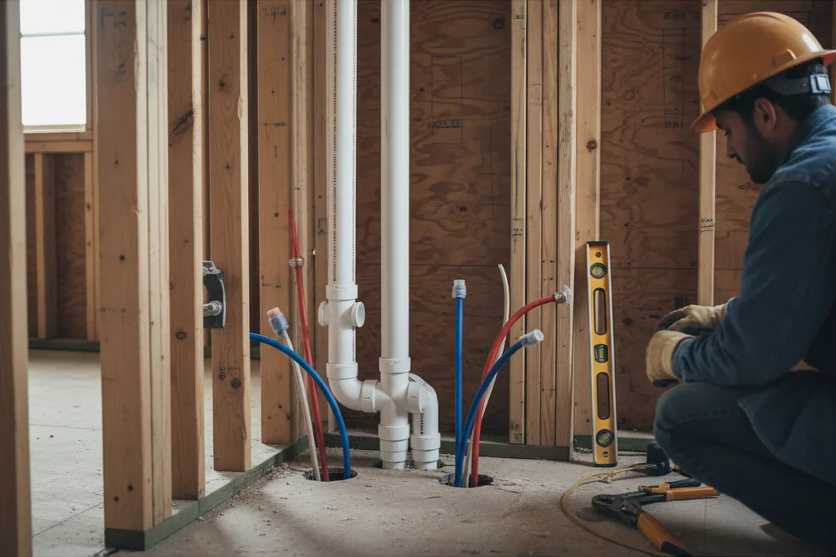 Drain and supply rough-in during Sump Pump Repair in Chesterfield